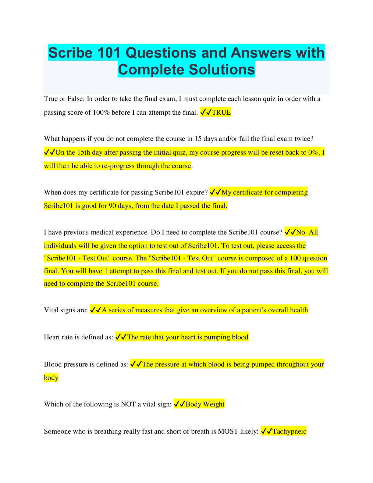 Preview of Scribe 101 Questions and Answers with Complete Solutions